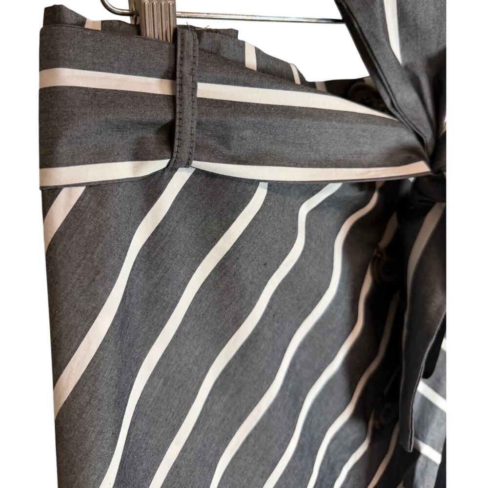 Ava & Viv Plus Black White Striped Midi Skirt Tie Waist Button Front Cotton - Picture 3 of 8